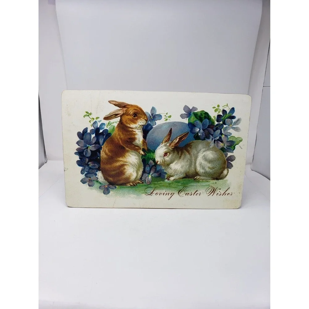 Moonlight & Roses Easter Rabbit Tabletop Picture Plaque Marta E Peters Wood Gold